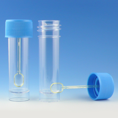 Fecal Sample Containers with ID Label, 30mL, Screw Cap with Spoon,  Polypropylene, case/500